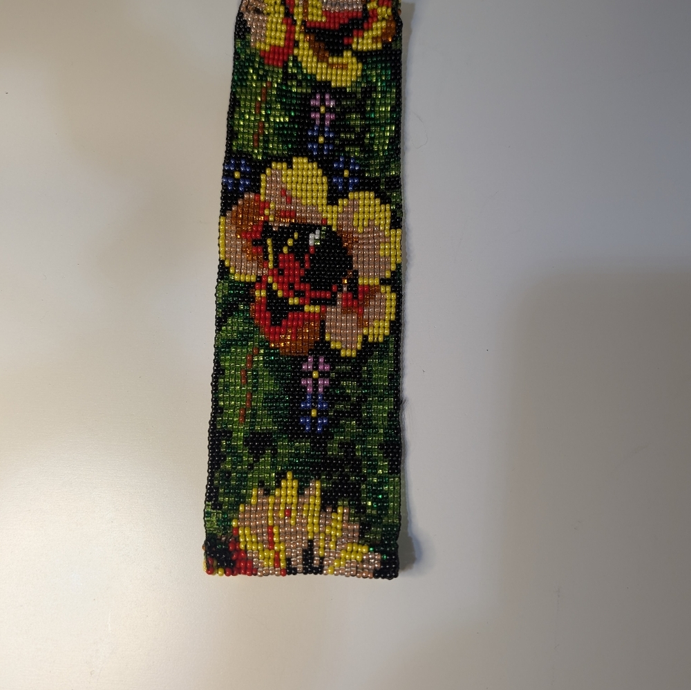 Wide Beaded Cuff Bracelet – Colorful Floral Design - Picture 3 of 7